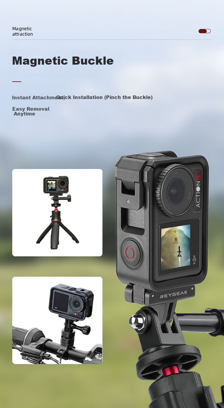 REYGEAK Lightweight Metal Cage Compatible with DJI Action 5 Pro, Action 4, and 3 - Full Protective Frame for Sports Camera Outdoor Vlog Photography Expansion Accessory 7