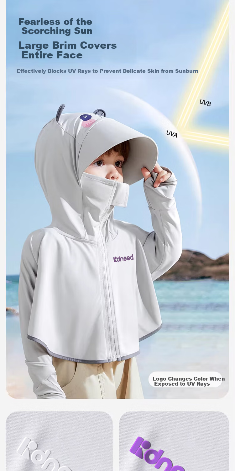 Kidsneed Children's Summer Sun Protection Jacket Ice Silk Cooling Baby Sun Protection Outdoor Breathable Sunshade Boys and Girls Sun Protection Cape 5