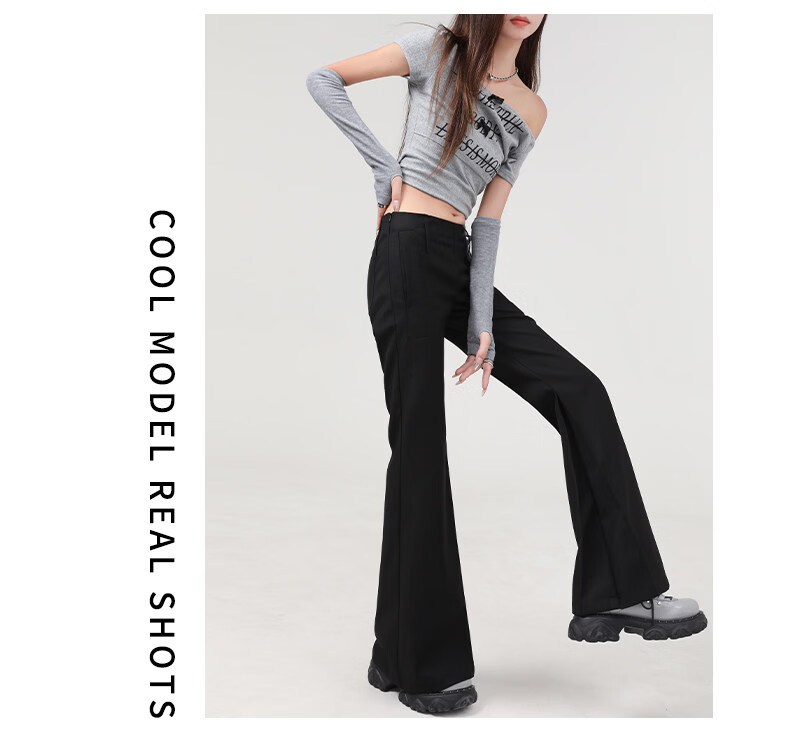 FitonTon Women's Suit Pants 2026 Spring Summer New American Retro Low Waist Slight Flare Slim Casual Wide Leg Pants 10