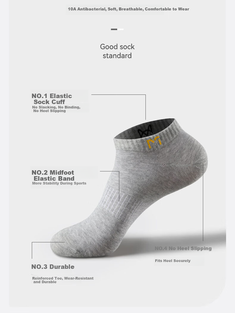 Mian Xiaonian Men's Short Cotton Socks Spring Summer [100% Pure Cotton 10A Antibacterial Deodorant] Sweat-Absorbing Breathable No-Show Socks 10 Pairs 8