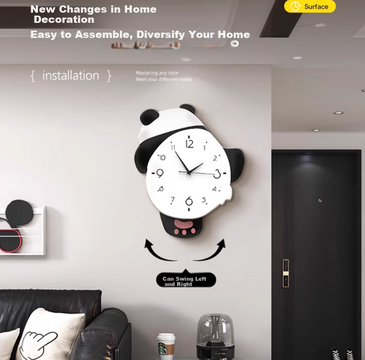 Mao Jiu Jiang 2026 New Panda Wall Clock Modern Minimalist Cream Style Living Room Creative Home Clock 11