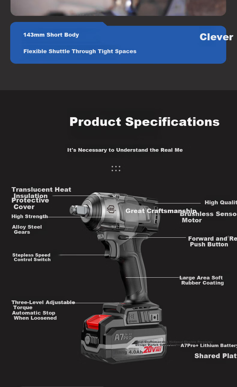 Dayi Electric Wrench High Torque 20V Lithium Battery Brushless Impact Wrench Official Genuine A7Pro588-6D 4
