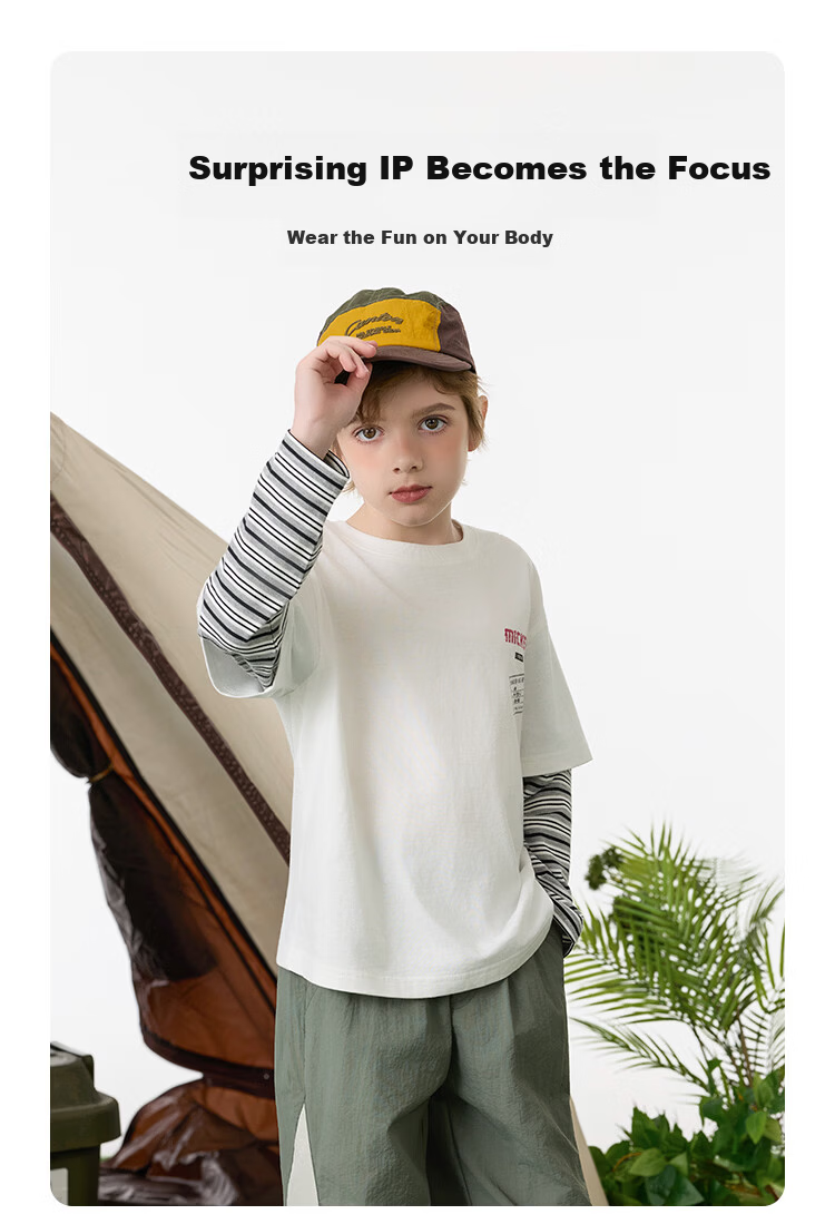 Disney Kids Boys and Girls Long Sleeve Faux Two-Piece Spring T-Shirt 2026 New Children's Cotton Base Layer Sweatshirt Trendy Cool 3