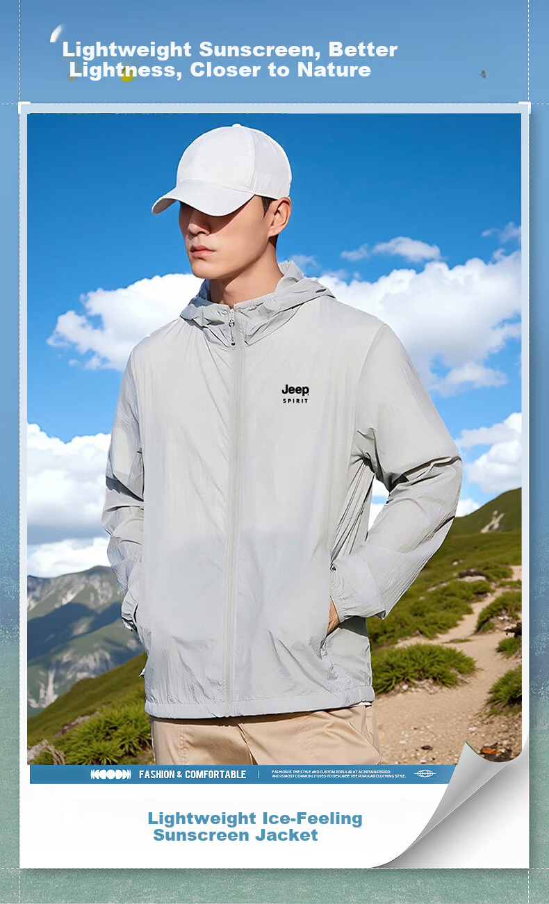 JEEP SPIRIT Men's Summer Ice Silk UV Protection Ultra-Thin Breathable Sun Protection Jacket Fishing Skin Coat 11