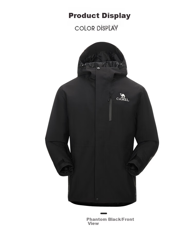CAMEL Outdoor Single-Layer Waterproof Windbreaker Unisex 3-in-1 Mountaineering Jacket 6B001 Phantom Black, Unisex M 17