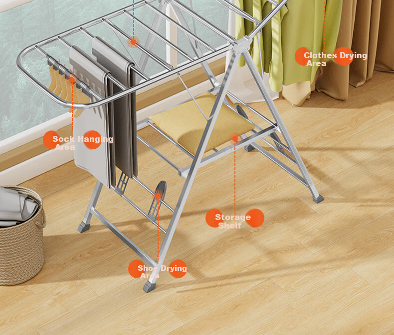 40,000 Kilometers Folding Floor Clothes Drying Rack Stainless Steel Wing-Shaped Indoor Outdoor Balcony Garment Rack 5