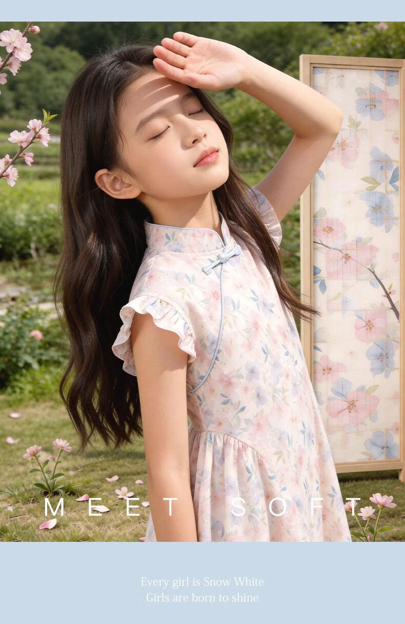 Disney Girls Dress Children's Qipao Hanfu Summer Thin New Chinese Style Princess Dress 10122 Pink Blue 170 9