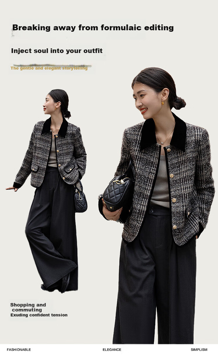 Dme Plaid Smart Fun Winter Vintage Warm Lambswool Lapel Patchwork Colorblock Loose Women's Coat 3