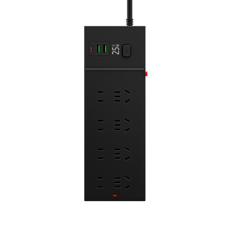 Sushiermo USB+Type-C National Standard Power Strip Socket Extension Cord 8-Outlet Master Switch 1.8m Black