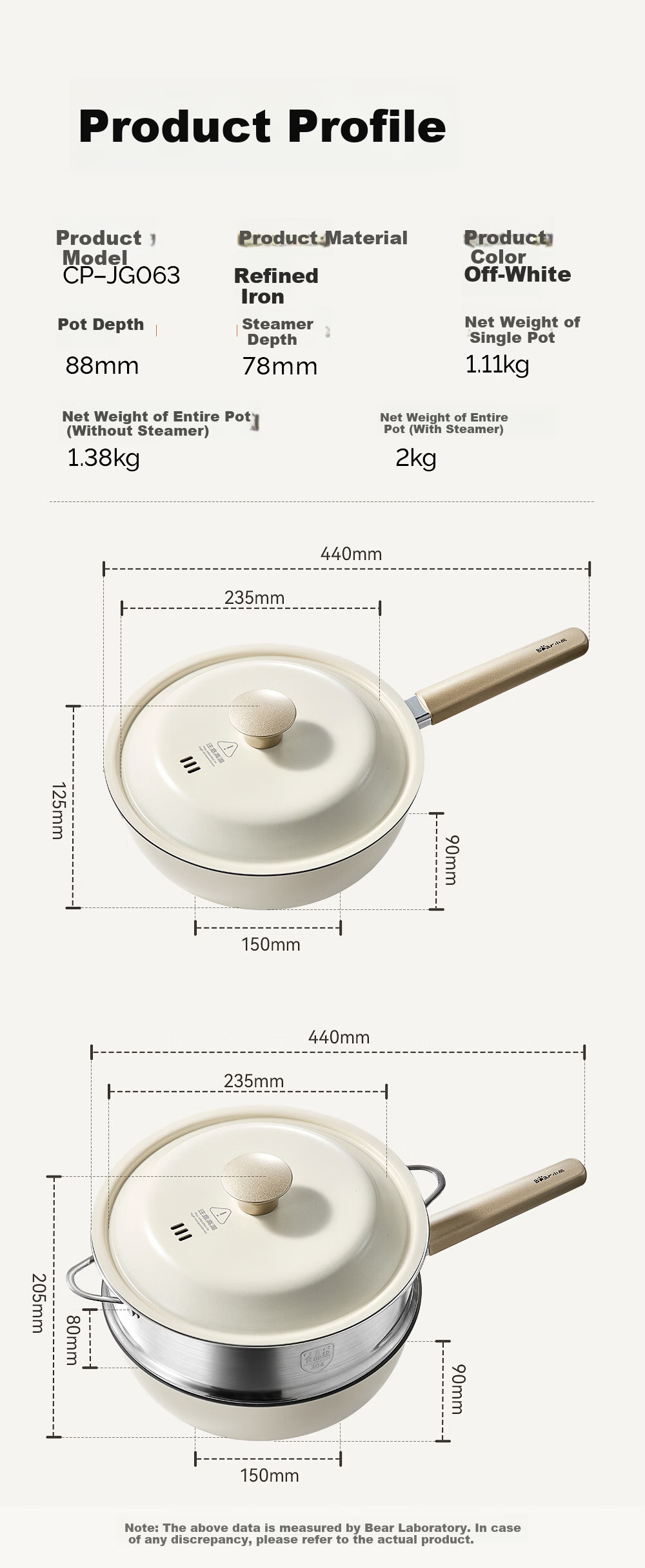 Bear Extreme Iron Small Frying Pan Non-Coated Flat Bottom Stir-Fry Pan 24cm with Steamer Basket Non-Stick Baby Food Pot JG063-P02 11