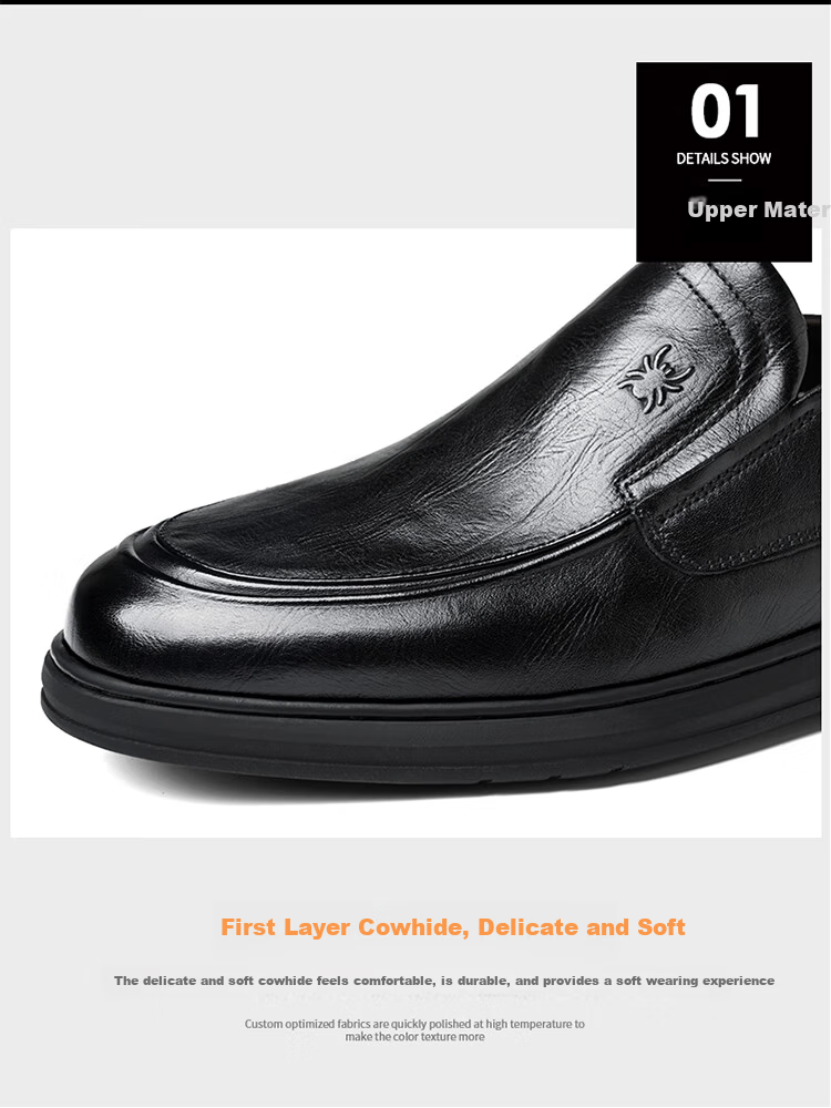 Spider King Men's Leather Shoes Spring Autumn Breathable Soft Sole Slip-On Casual Dad Shoes Black 38 6
