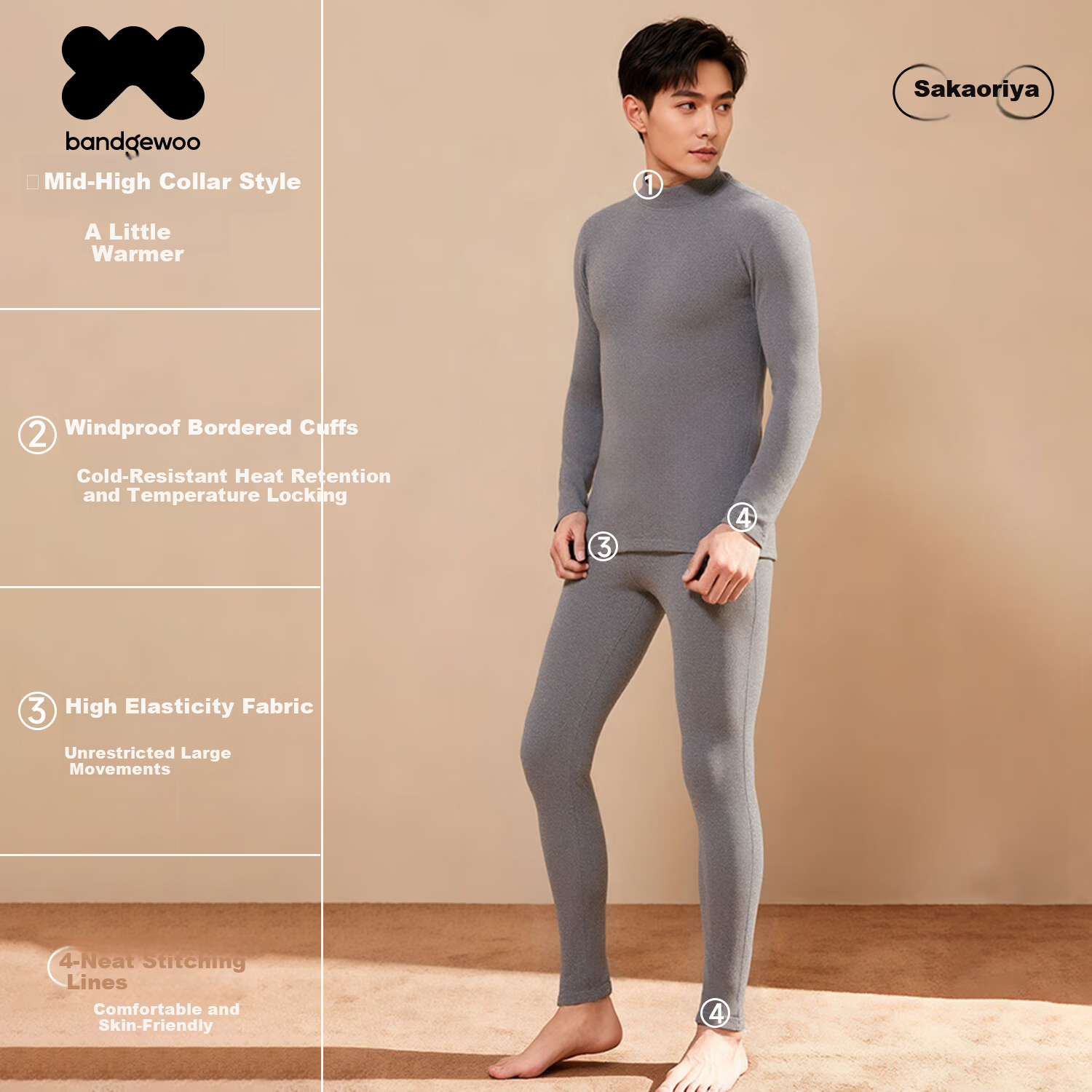 Bandgewoo Fleece-Lined Thickened Thermal Underwear Set for Men, German Velvet Mid-Neck Autumn Shirt and Pants, Middle-Aged and Elderly Heat Retention, Cold Resistant to -40°C