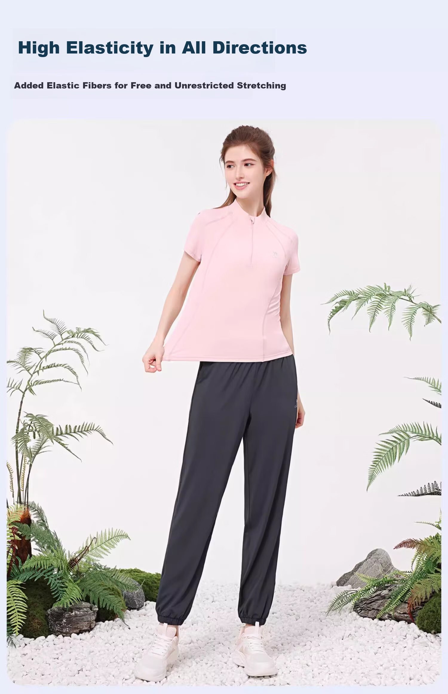 CAMEL Yoga Set Quick-Dry Breathable Sports Women's Short-Sleeve Two-Piece Set L Ice Blue/gray Lavender, Stand-Up Collar Style 12
