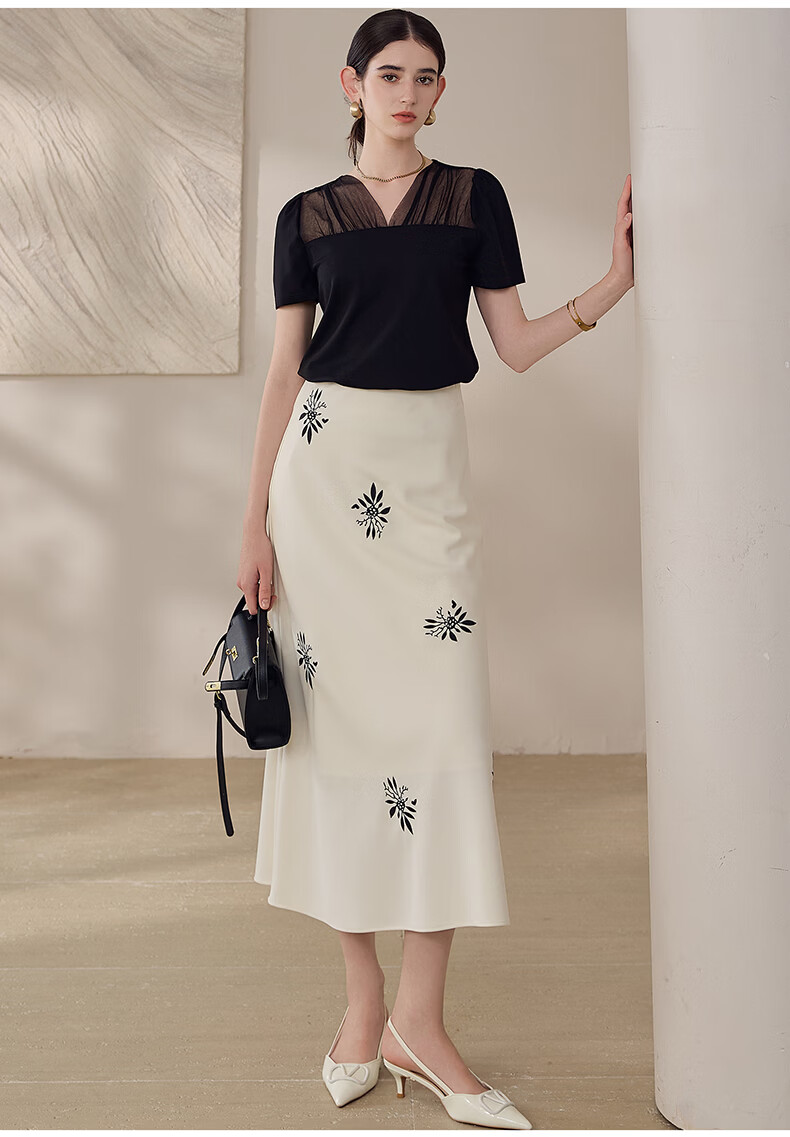 ROEYSHOUSE Mesh Splice Short Sleeve T-Shirt Women Summer Puff Sleeve Slim Top 13737 Black M 5
