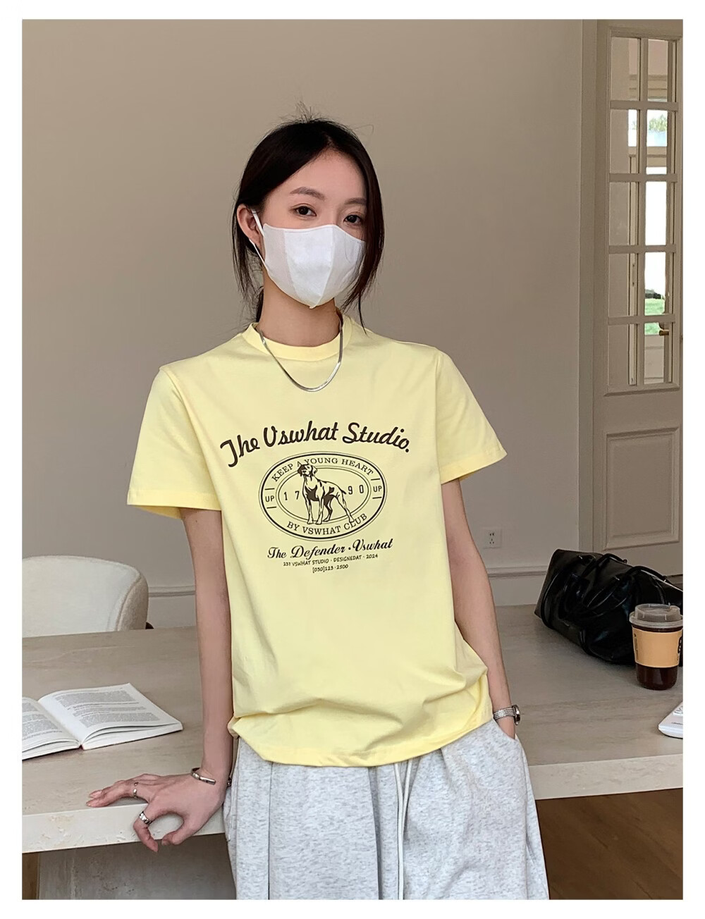 ICH MODE "Puppy Travelogue" Korean Retro College Style Chic Shoulder Short Sleeve T-Shirt Women Casual Top White M 14
