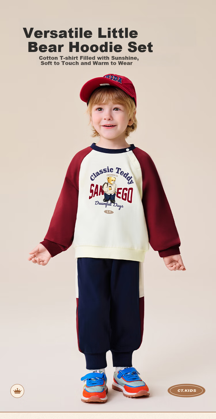 Classic Teddy Kids Set Boys and Girls Sweatshirt and Sweatpants 2-Piece Mid-Child Sports Spring Academy Casual Wear Pink 130 2
