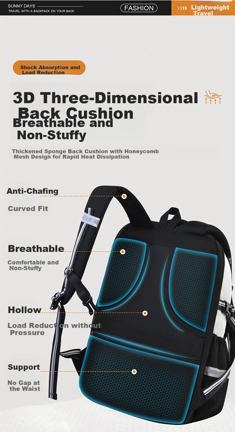 Dishuai Large Capacity Water-Resistant Breathable Lightweight Travel Backpack for Middle School, High School, and College Students 8
