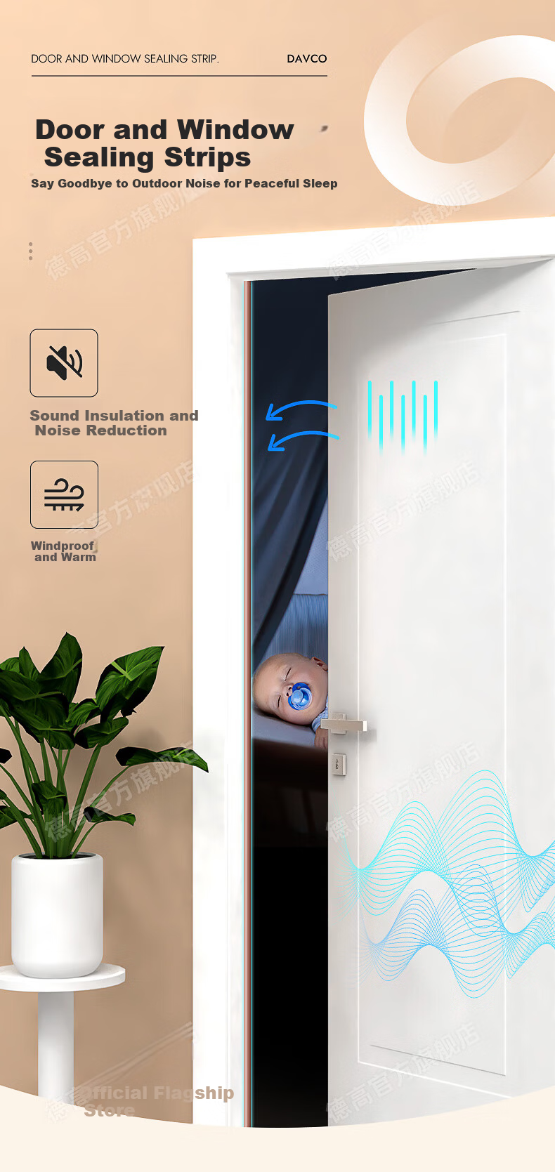 DeGao Soundproof Windproof Door and Window Seal Strip D8 White 4