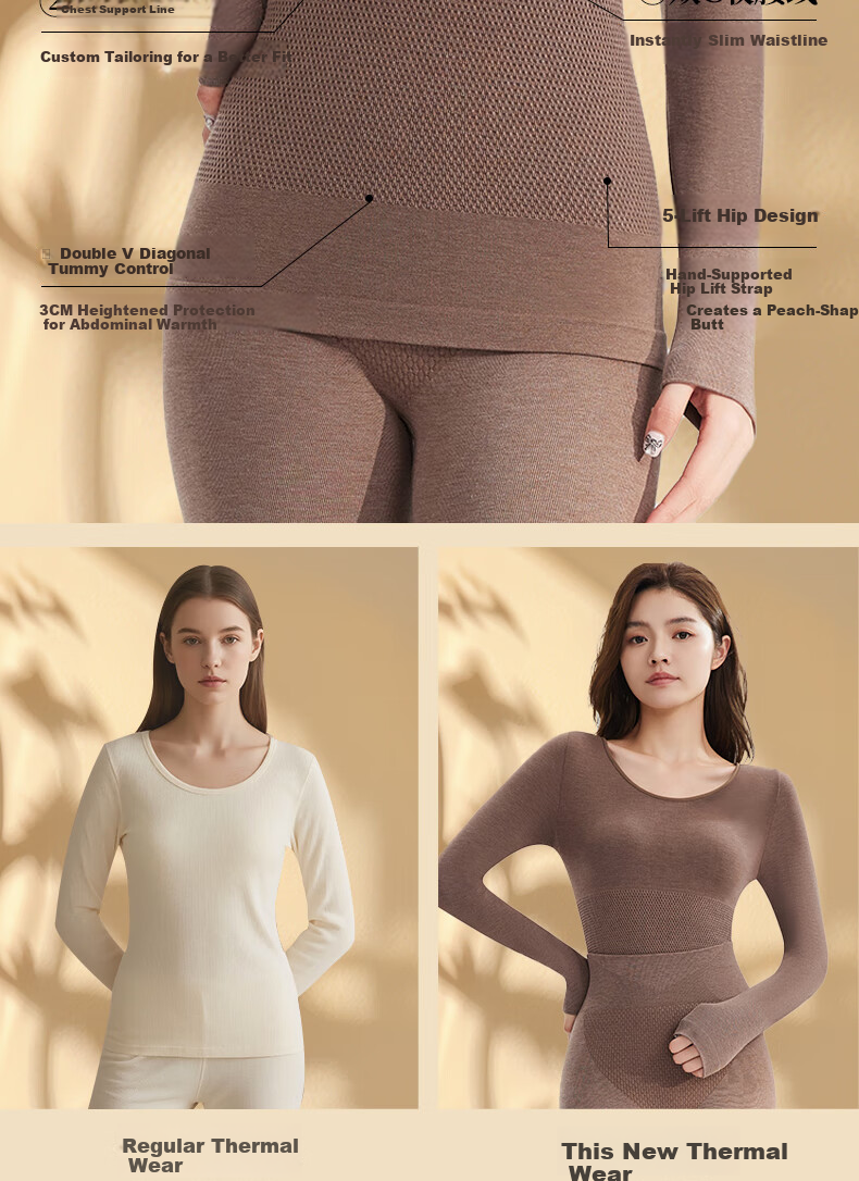 Tingmei Women's Thermal Wool Heating Seamless Slim Fit Autumn Winter Body Shaping Set Black L 9