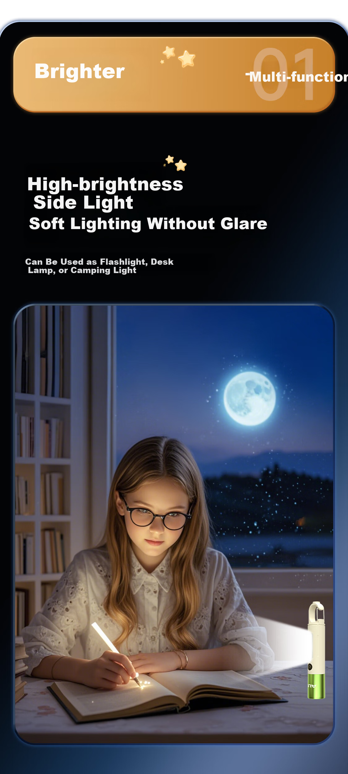 AUX Student Eye Protection Reading Flashlight Mini Portable Night Reading Lamp for Children Green 2