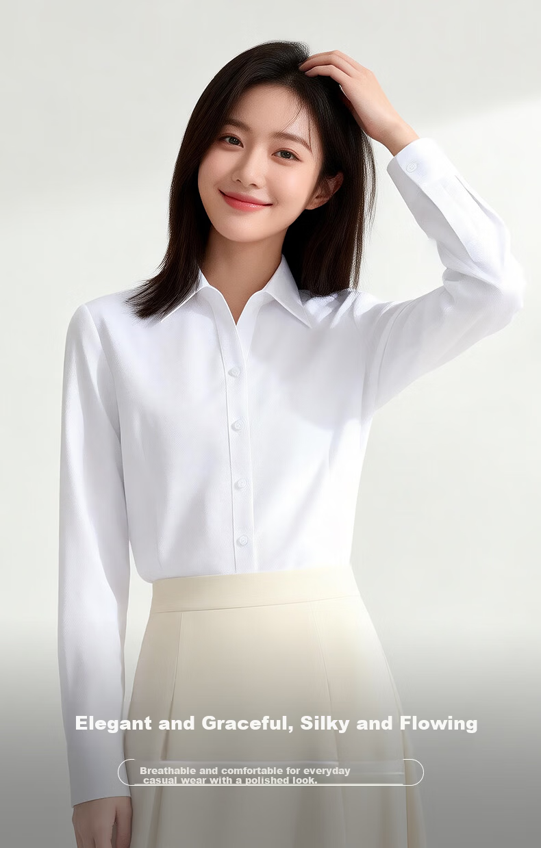 Yulixi White Long Sleeve Professional Shirt for Women Interview Formal Work Commute 2026 New Slim Fit Premium Non-Iron Blouse 1