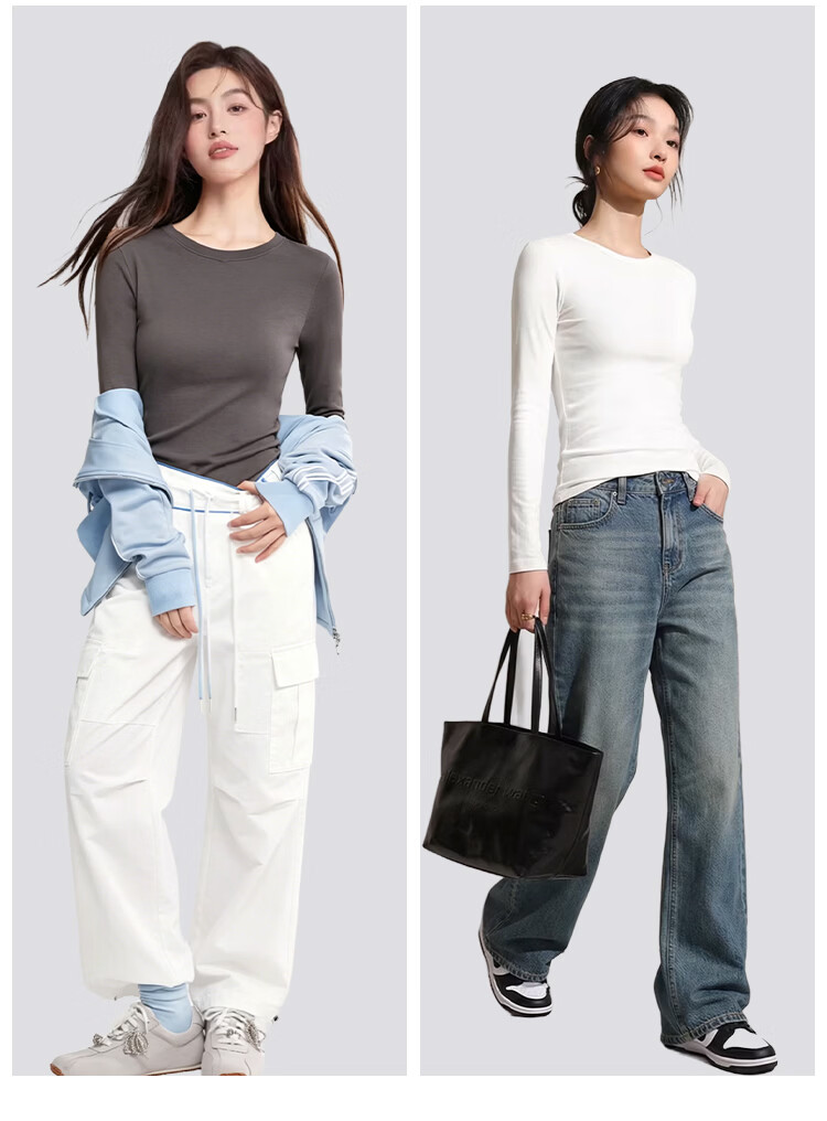 Miiow Women's Basic Long Sleeve Slim Fit Thin Crew Neck Low Neck Spring Autumn Versatile Top 16