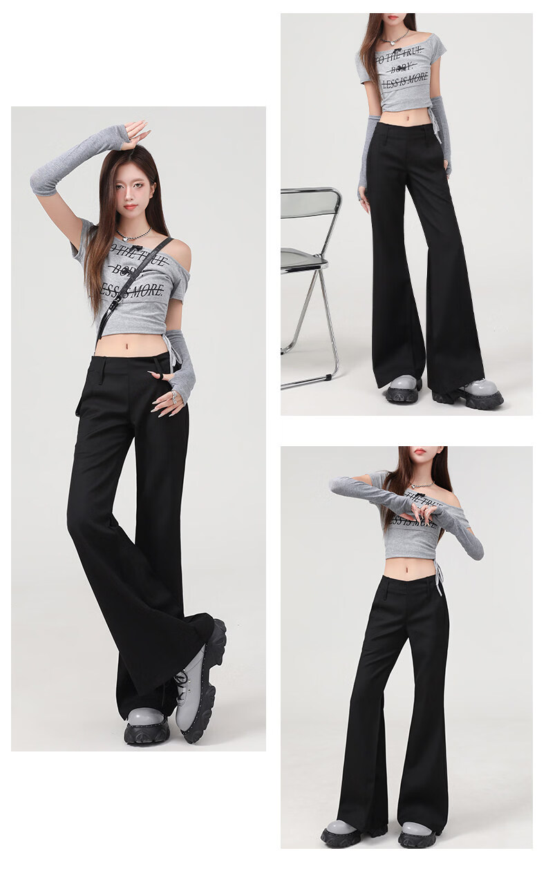 FitonTon Women's Suit Pants 2026 Spring Summer New American Retro Low Waist Slight Flare Slim Casual Wide Leg Pants 11