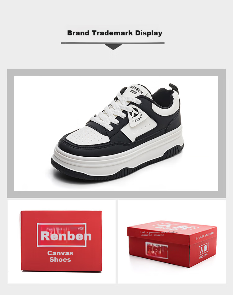 RENBEN Thick Sole Trendy Versatile Black and White Panda Shoes 2025 Spring Autumn Popular Casual Fashion Sports Sneakers Women's Shoes 17
