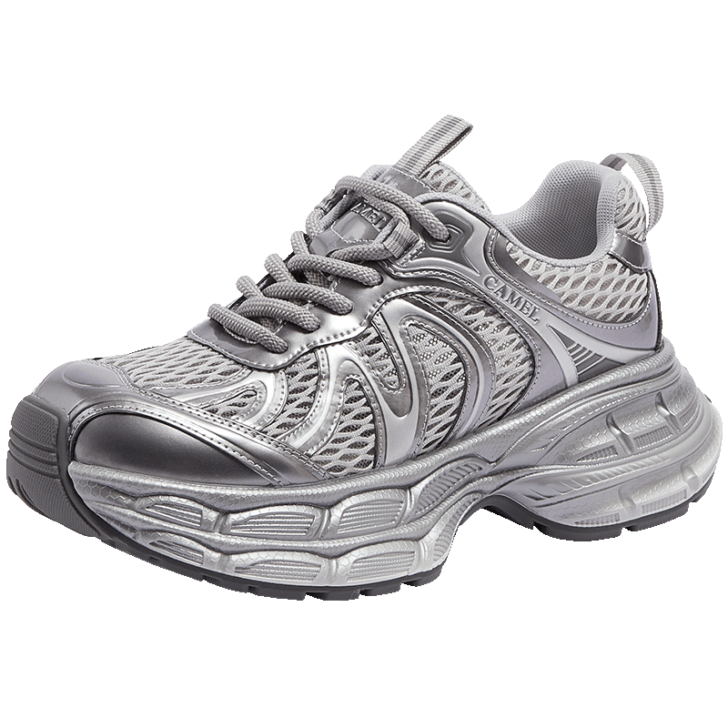 CAMEL Silver Moon 2nd Generation Women's Breathable Height-Increasing Casual Dad Sneakers L25A283148W Gray/Silver (Breathable Mesh) Size 36
