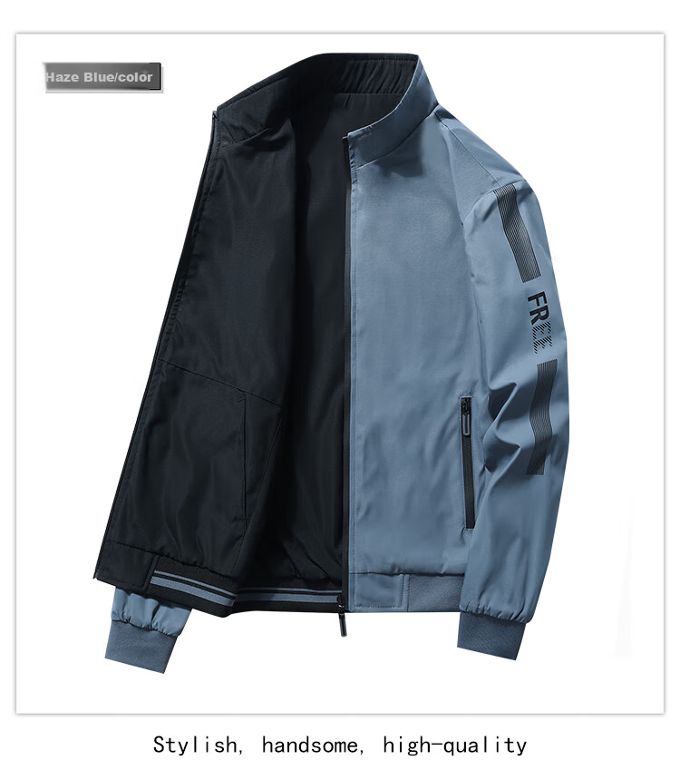 RED DRAGONFLY Men's Autumn Winter Business Commuter Stand Collar Casual Windproof Reversible Jacket Haze Blue 3XL 14