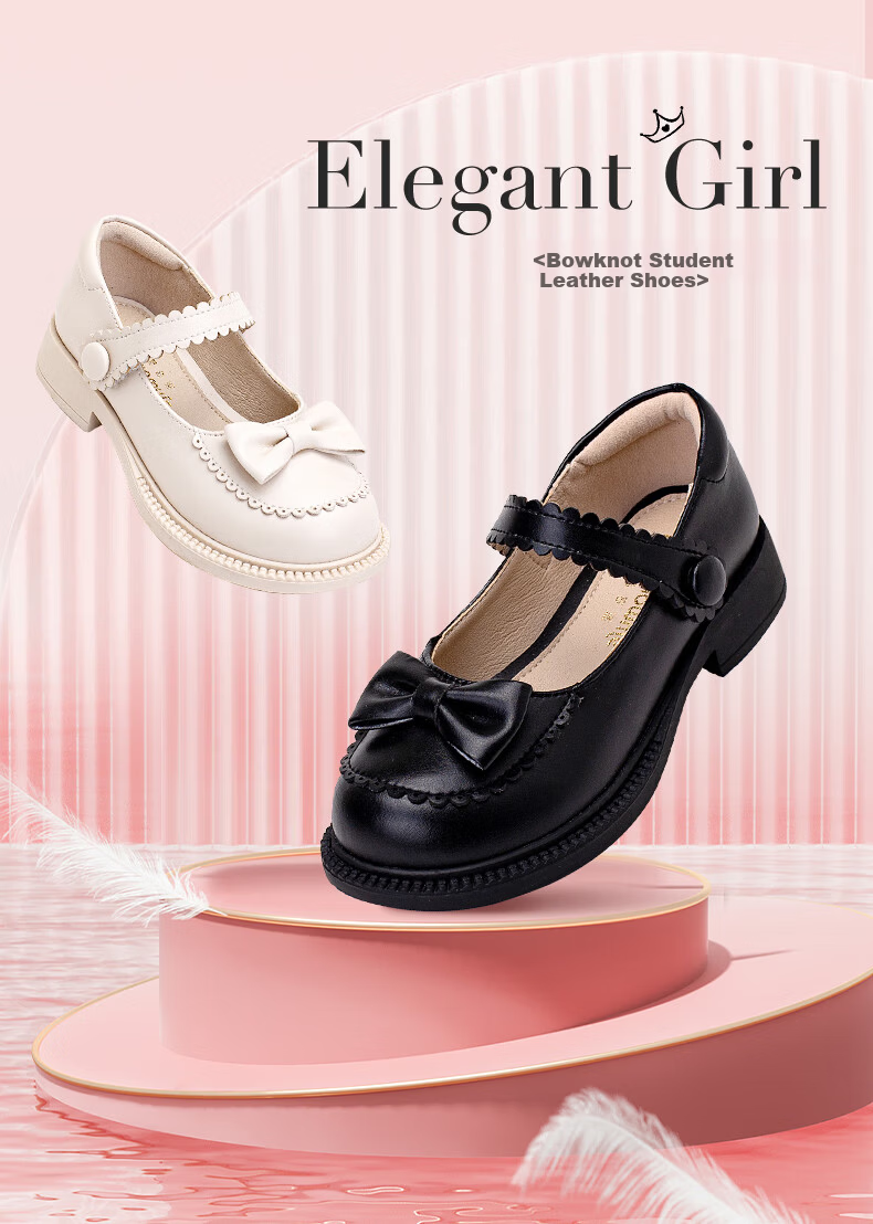 Follow Me Girls' Leather Shoes Spring And Autumn Fashion Soft-Soled Flats Sweet Breathable Princess Shoes for Little Girls Beige Size 27 1