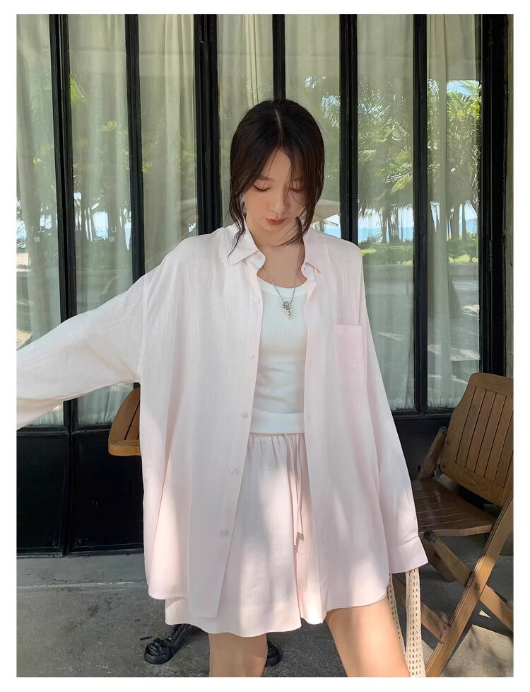 ICH MODE "Bangkok Holiday" Linen Shirt Women Lazy Style Physical Sun Protection Long Sleeve Shirt Linen Color L 16