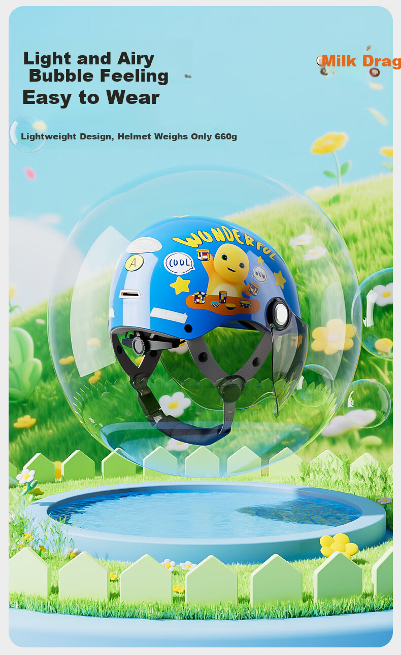 YEMA YEMA [Nailong Collaboration] 3C Certified 266S Children's Helmet Summer Sun Protection Half Helmet for Boys and Girls Ages 3-12 Four Seasons Electric Motorcycle Safety Helmet Blue + Coffee Short 8