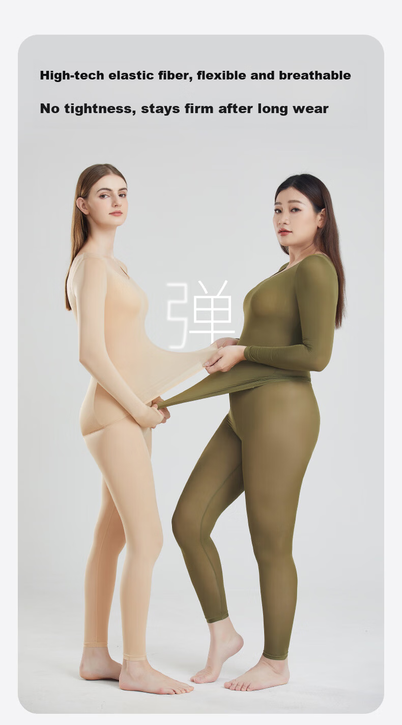 LangSha Women's Autumn Thermal Underwear Set Thin Knit Top and Bottom 10A Antibacterial Warm Base Layer Skin-Friendly Undershirt 13
