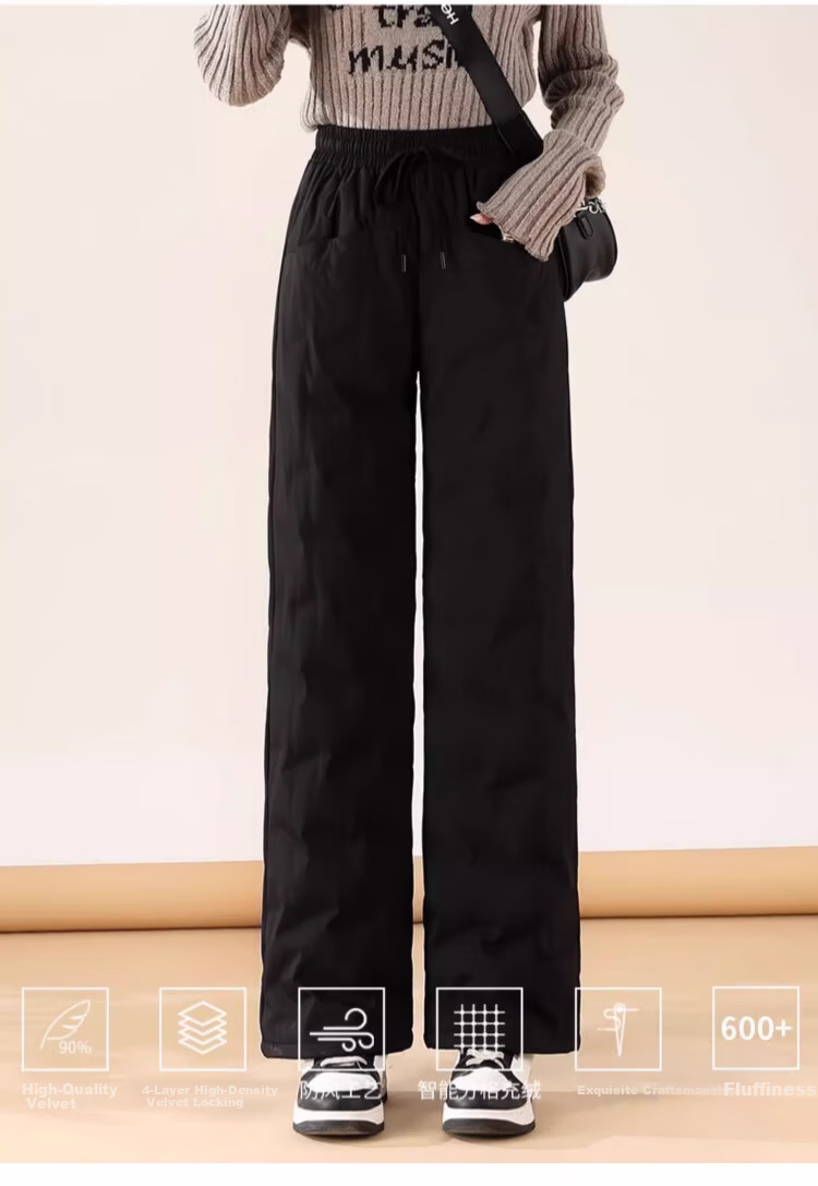Langsha Straight-Leg 90% White Duck Down Women's Long Pants 2026 Autumn Winter Wide-Leg Fleece-Lined Thickened Warm Fashion Cotton Pants 2