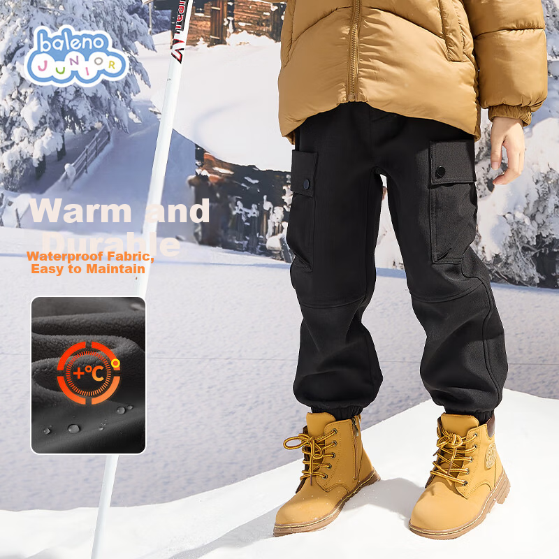 Baleno Kids Winter 2025 Fleece-Lined Casual Cargo Pants for Boys and Girls Outdoor Woven Trousers
