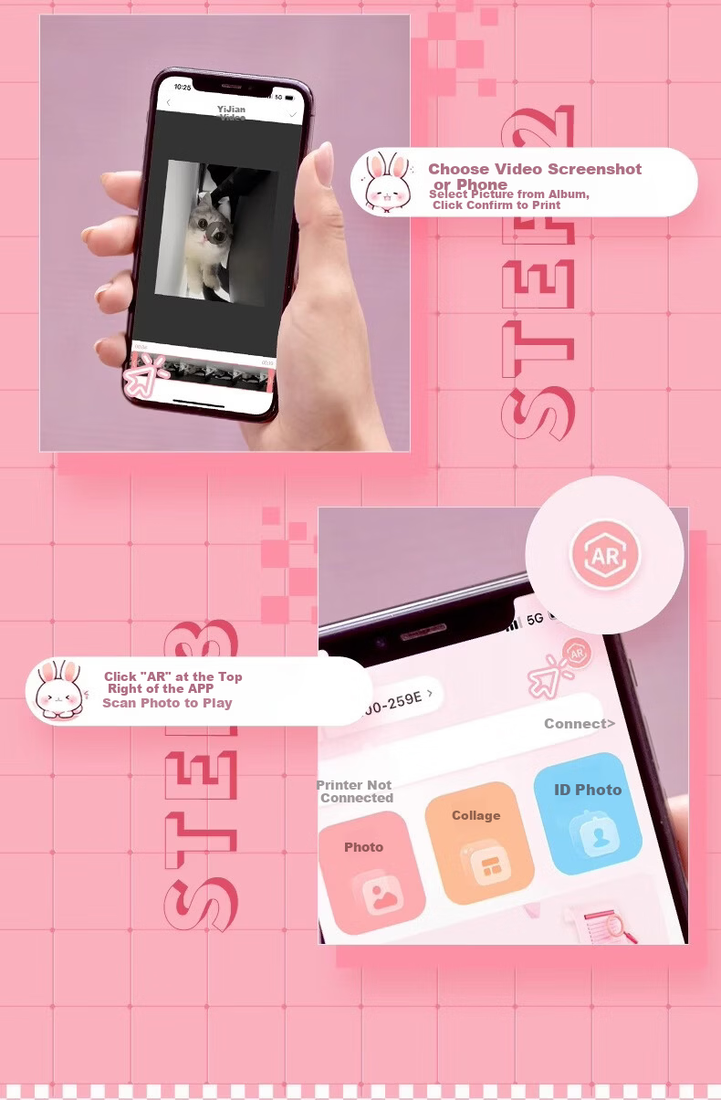 HPRT Instant Mobile Wireless Home Portable 3-Inch Pocket Color Photo Printer Thermal Sublimation HD Mini AR Video Photo Printer CP2100 (Pink) 10