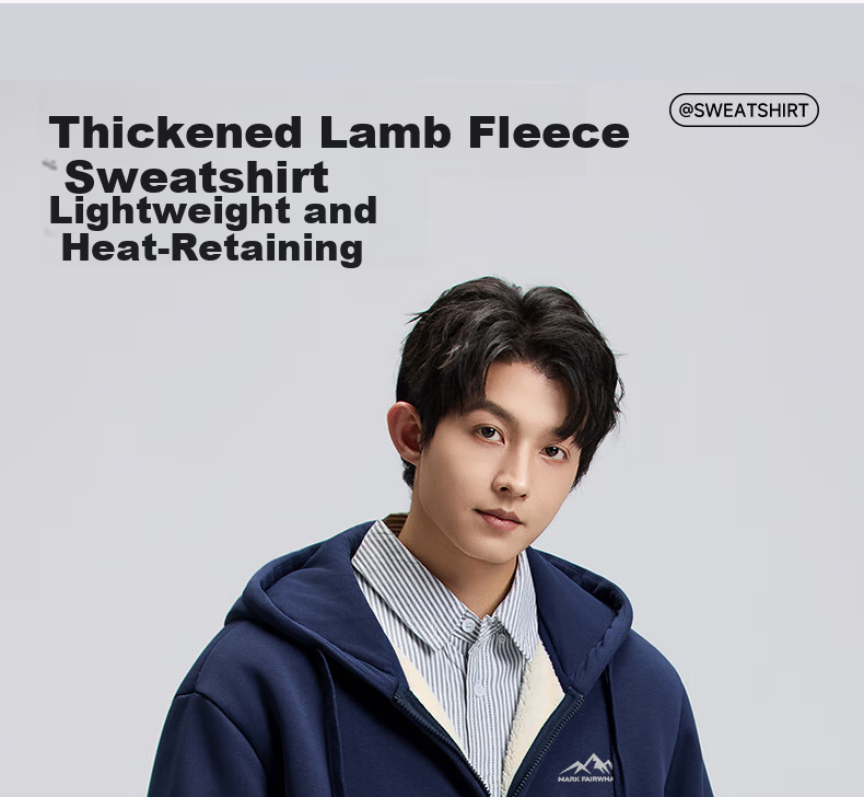 MARK FAIRWHALE Heavy Fleece Lined Men's Hoodie Autumn Winter New Casual Loose Fit Zip-up Hooded Jacket Heather Gray L 9