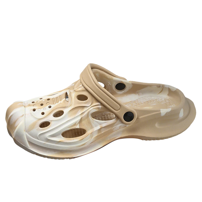 CARTELO Summer Men's Slippers New Closed-Toe Hole Shoes Comfortable Outdoor Sports Sandals NE01 Khaki White Size 38-39