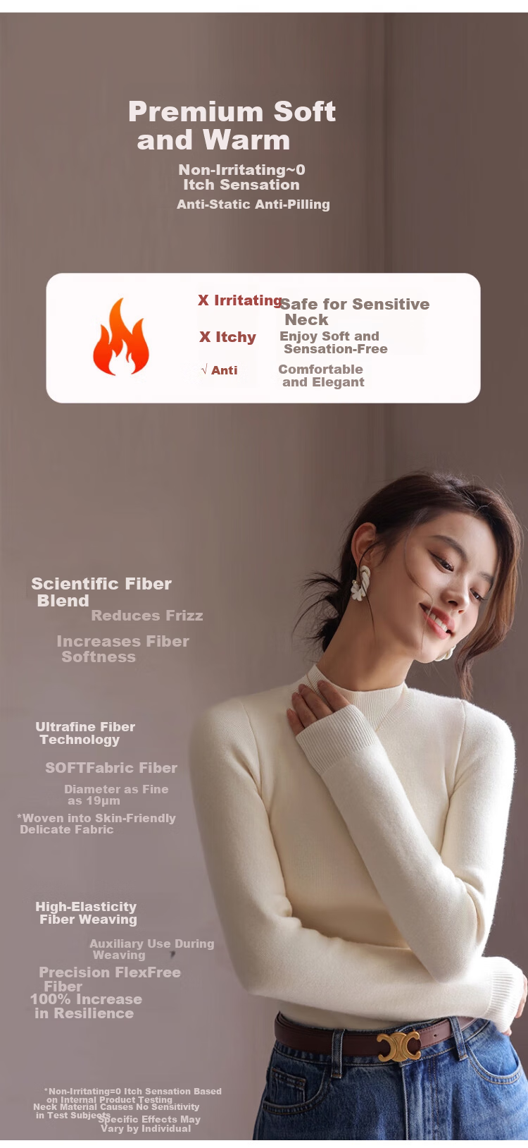 Caiyue Women's Knitted Thermal Fleece-Lined Half Turtleneck Sweater Autumn Winter Thick Warm Pullover 4