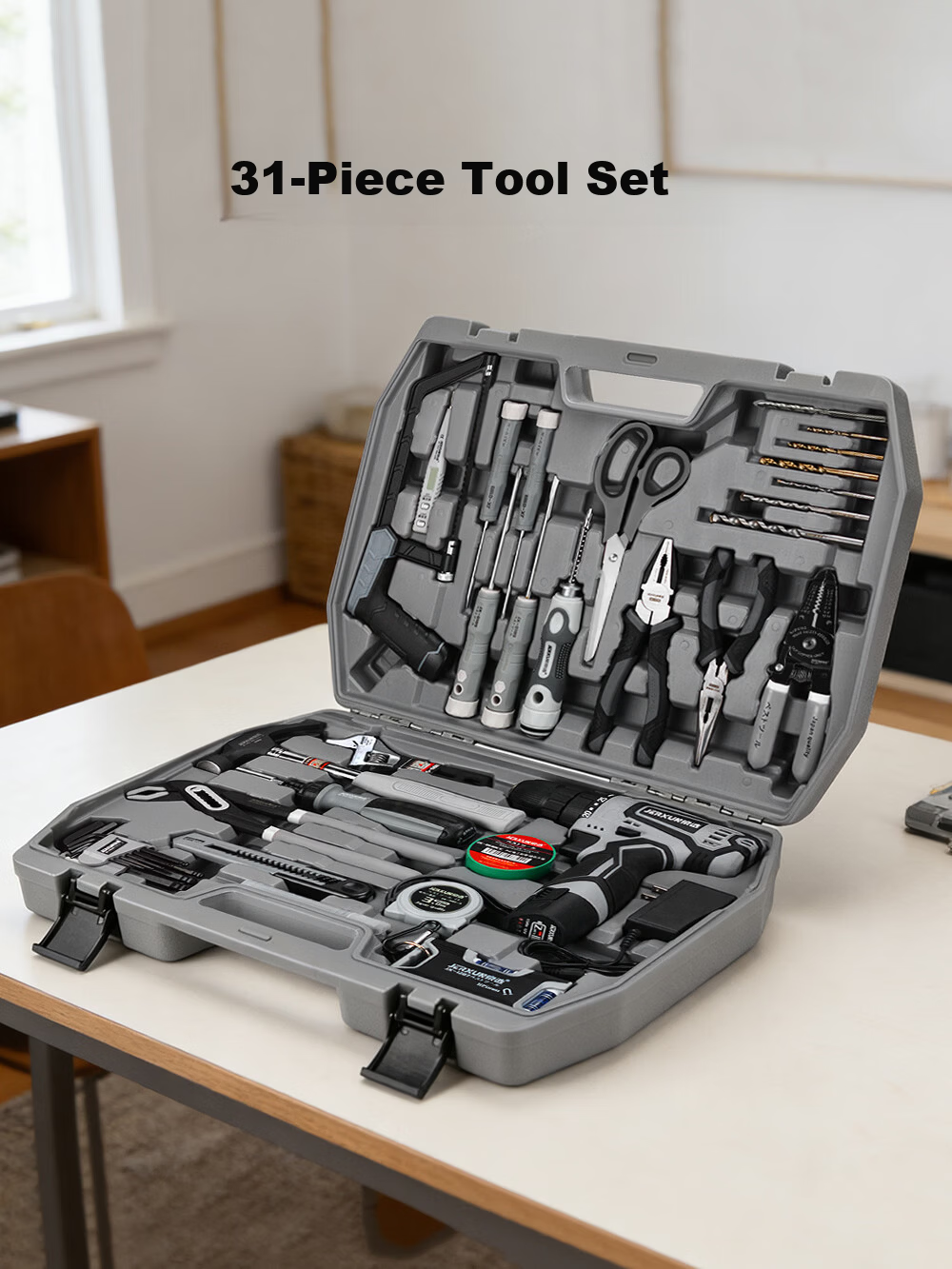 JERXUN Cordless Electric Drill Tool Kit Multifunctional Household Hardware Tool Set Woodworking Repair Combination Set 2