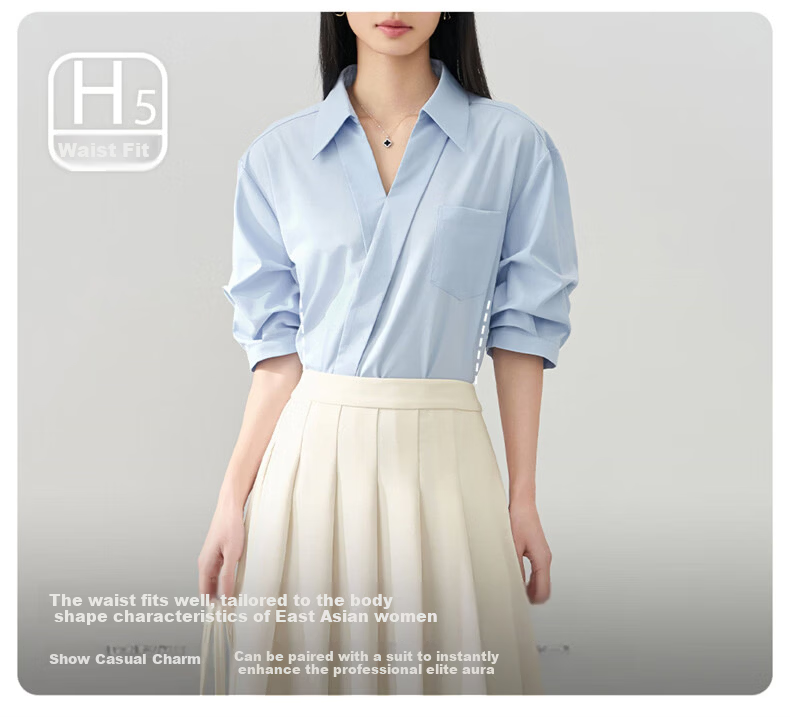Jeanswest Women's Summer V-Neck French Style OL High-End Inner Wear Commuting Professional White Short Sleeve Shirt L 6