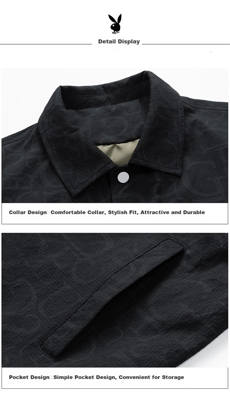 PLAYBOY Men's Spring and Autumn Workwear Flight Jacket High-end Casual Baseball Collar Outerwear 6