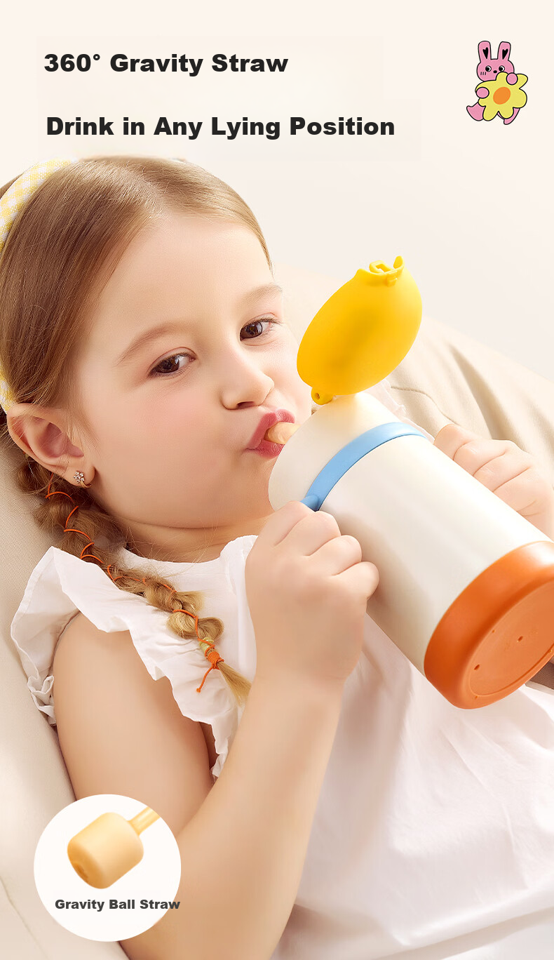 LUSN Kids Insulated Straw Cup Baby Sippy Cup Infant Drinking Cup Baby Bottle Kindergarten 316L Stainless Steel Water Bottle 7