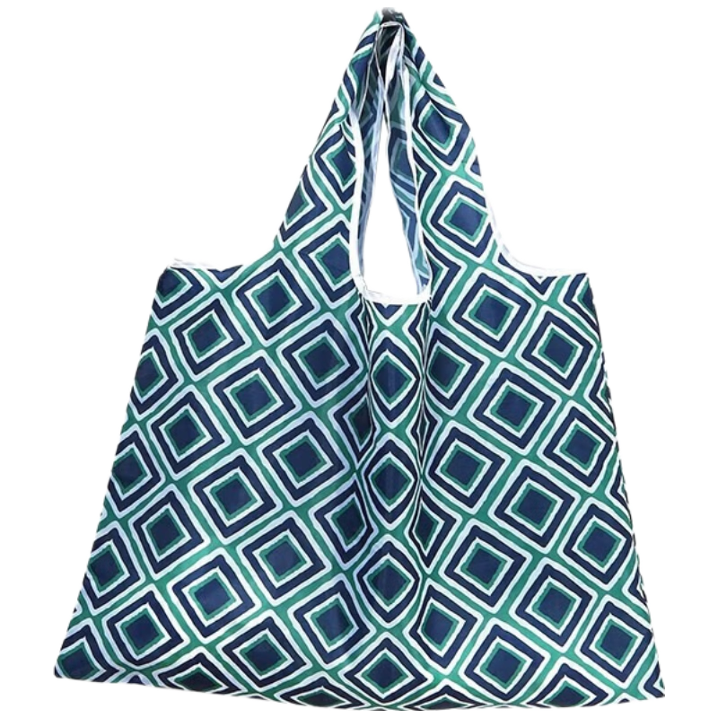 EEKIKS Storage Bag, Eco-Friendly Shopping Bag, Shoulder Bag, Supermarket Shopping Bag, Portable Folding Handbag, Grocery Bag, Blue Grid