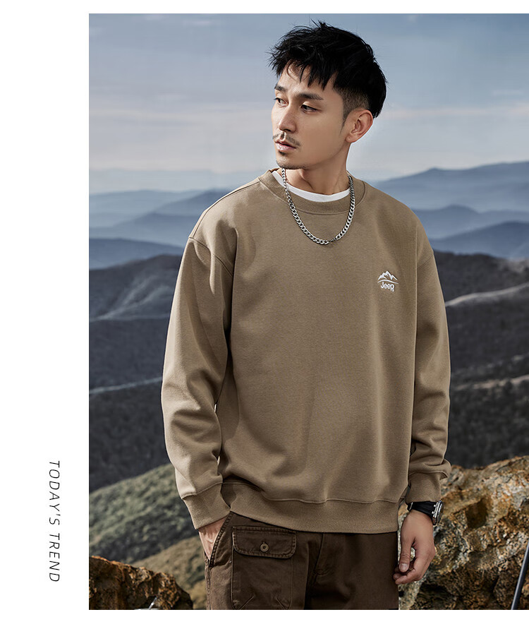 JEEP Spring And Autumn Round Neck Sweatshirt for Men, Loose Casual Sports High-End T-Shirt Top Outerwear 11