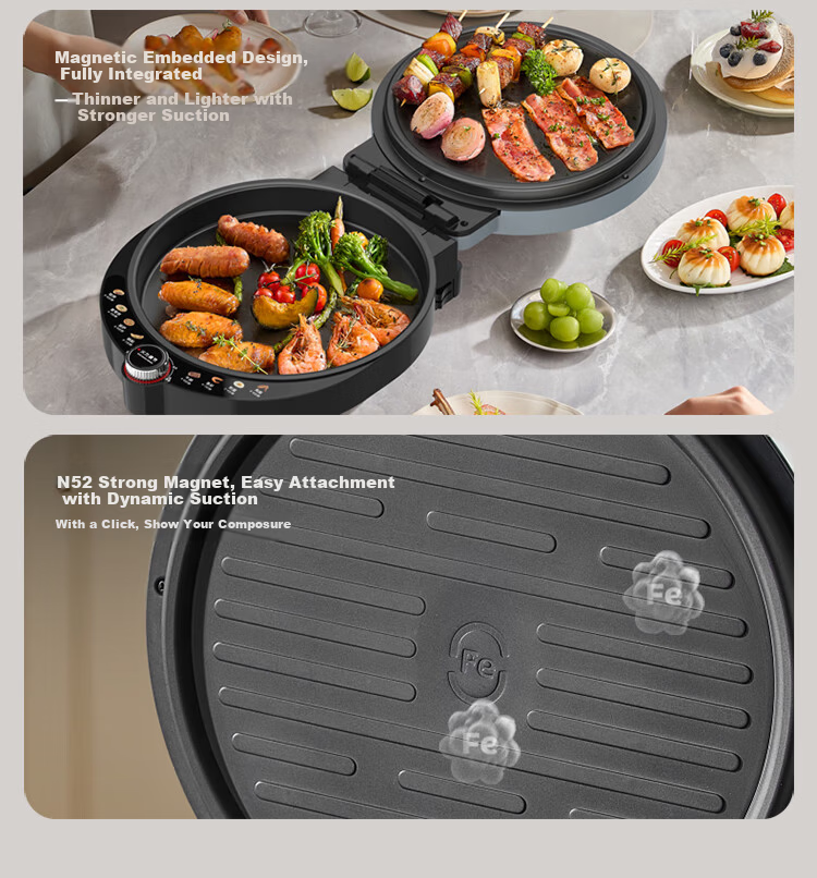 Liven Stainless Steel Electric Griddle for Home Use, Non-Coated, 38mm Deep, 1800W Double-Sided Heating, Pancake Maker, Uncoated Electric Frying Pan, Breakfast Machine LR-B3097 3