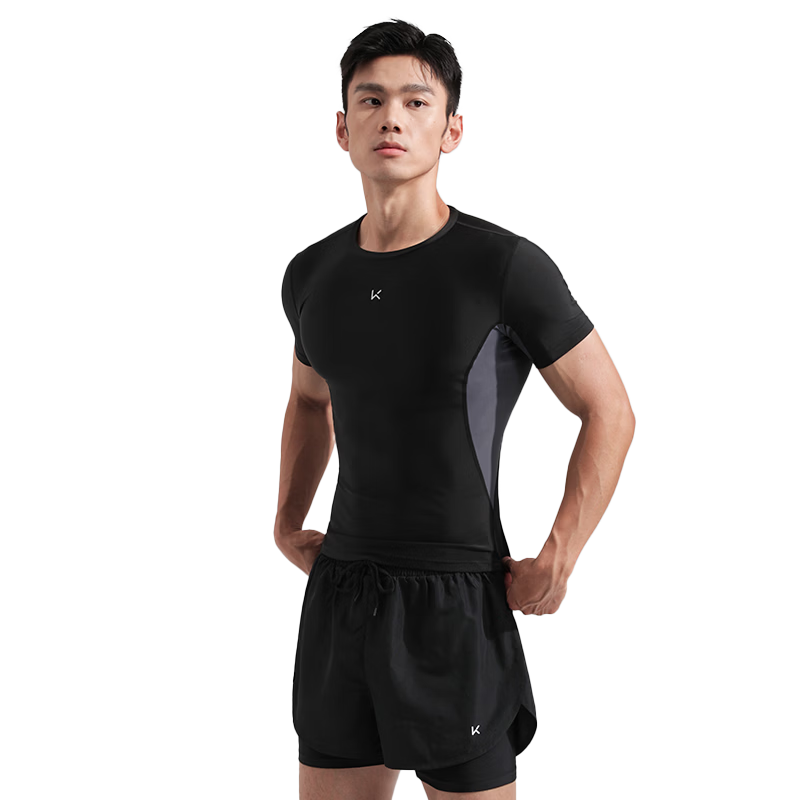 Keep Men's Swimwear Set, Anti-Embarrassment Double-Layer Swim Trunks, Two-Piece Professional Equipment for Hot Springs, Black, XXXL