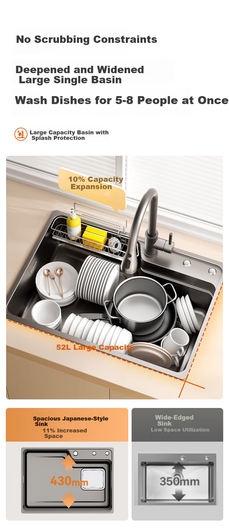 JD Jingzao Japanese Style Side Drain Embossed Thickened 304 Stainless Steel Pure Titanium 0 Coating Large Single Sink 70*48 with Faucet 7