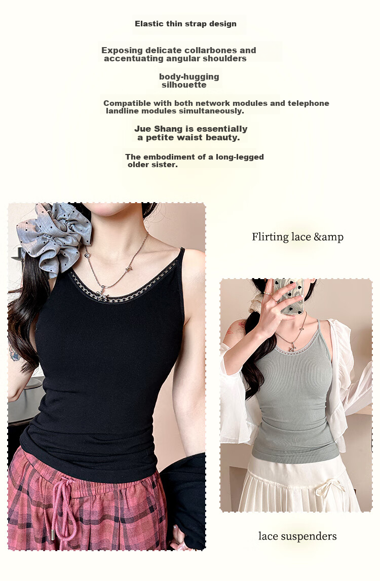 LangSha Women's Slim Fit Lace Trim Sleeveless Tank Top Sexy Outerwear Innerwear 6